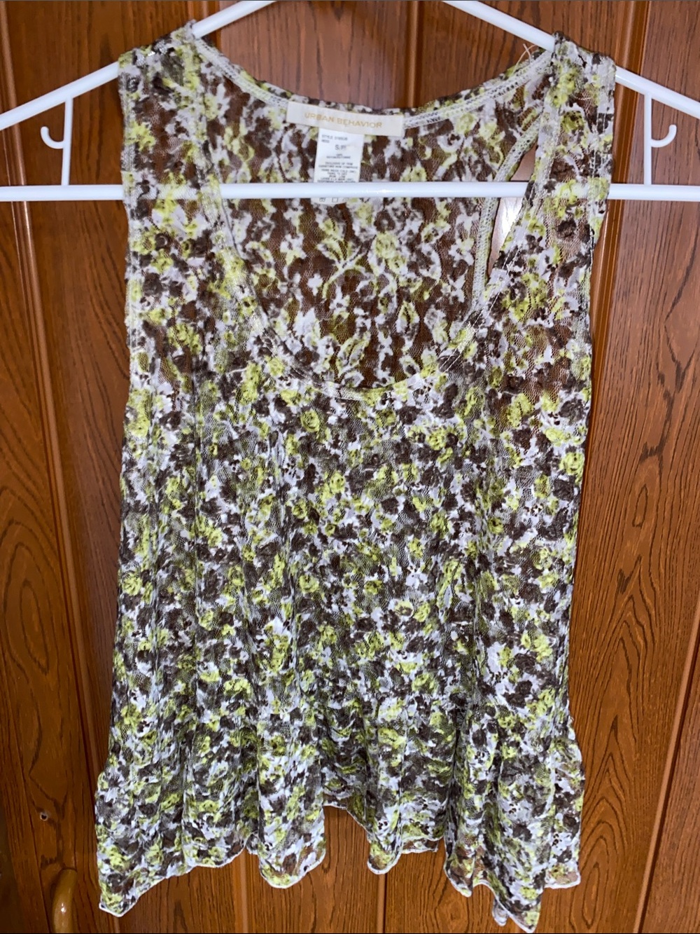Vintage Urban Behavior Brown and Green Floral Sleeveless Top